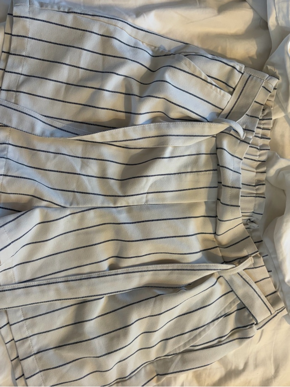Striped White and Navy High-Waist Shorts